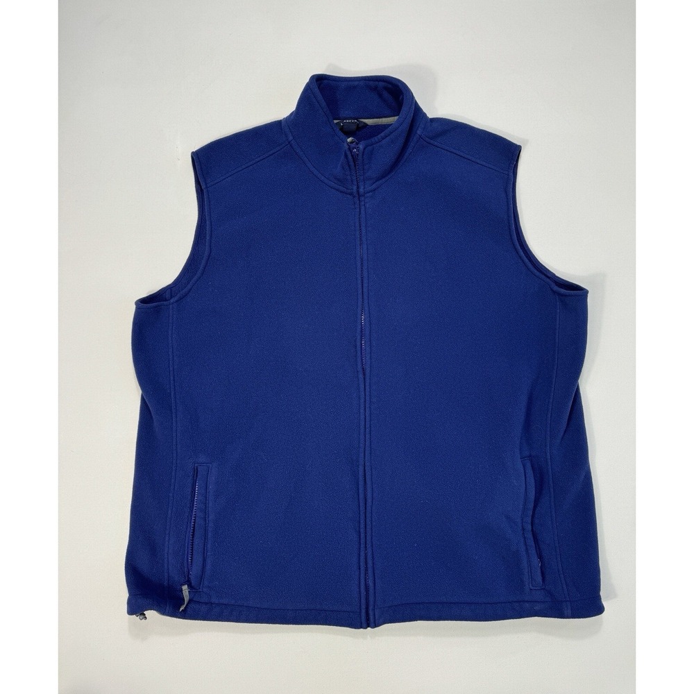 Lands End Mens XL 46-48 Therma-Check Fleece Full Zip Vest Pockets Blue Outdoor